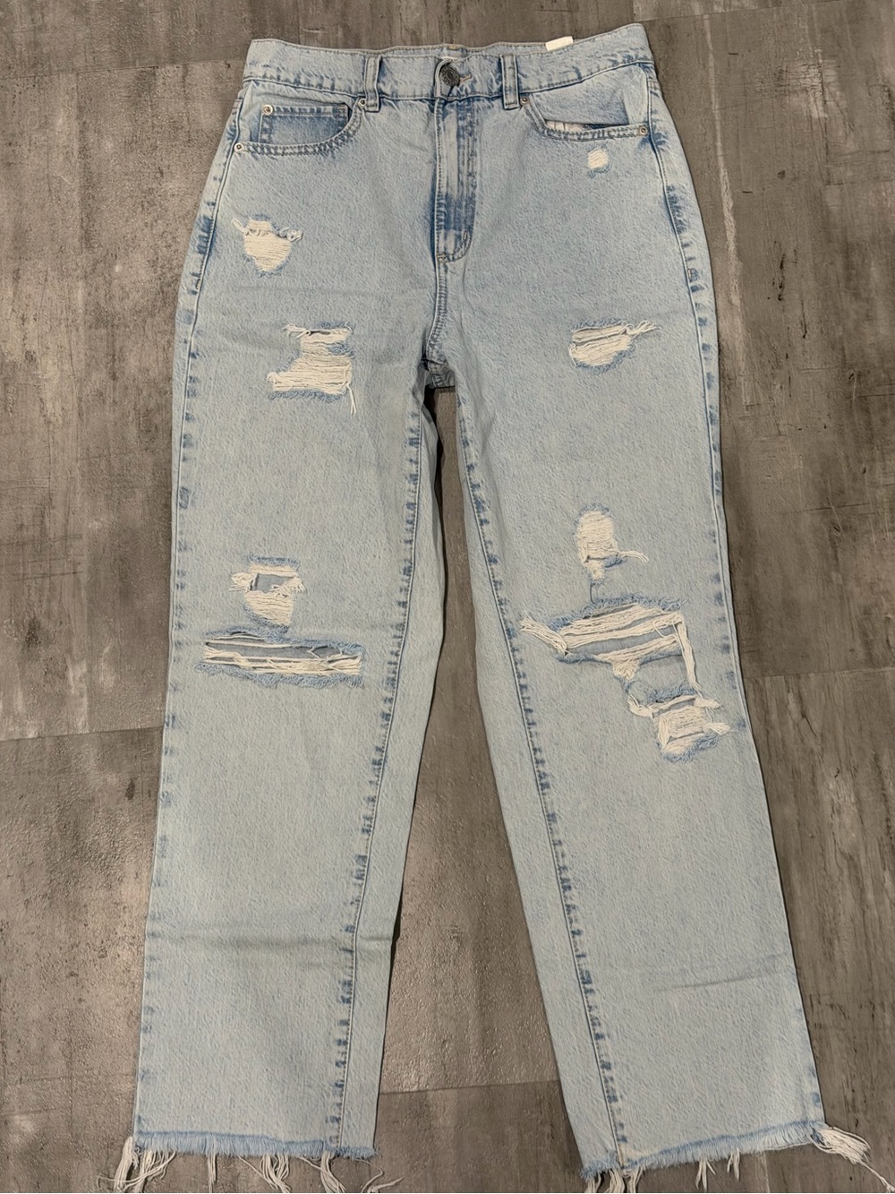Garage Light Blue Distressed Straight Leg Jeans